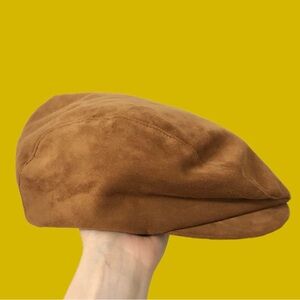 Tan Suede Flat Cap Made in Italy size XL - 3XL